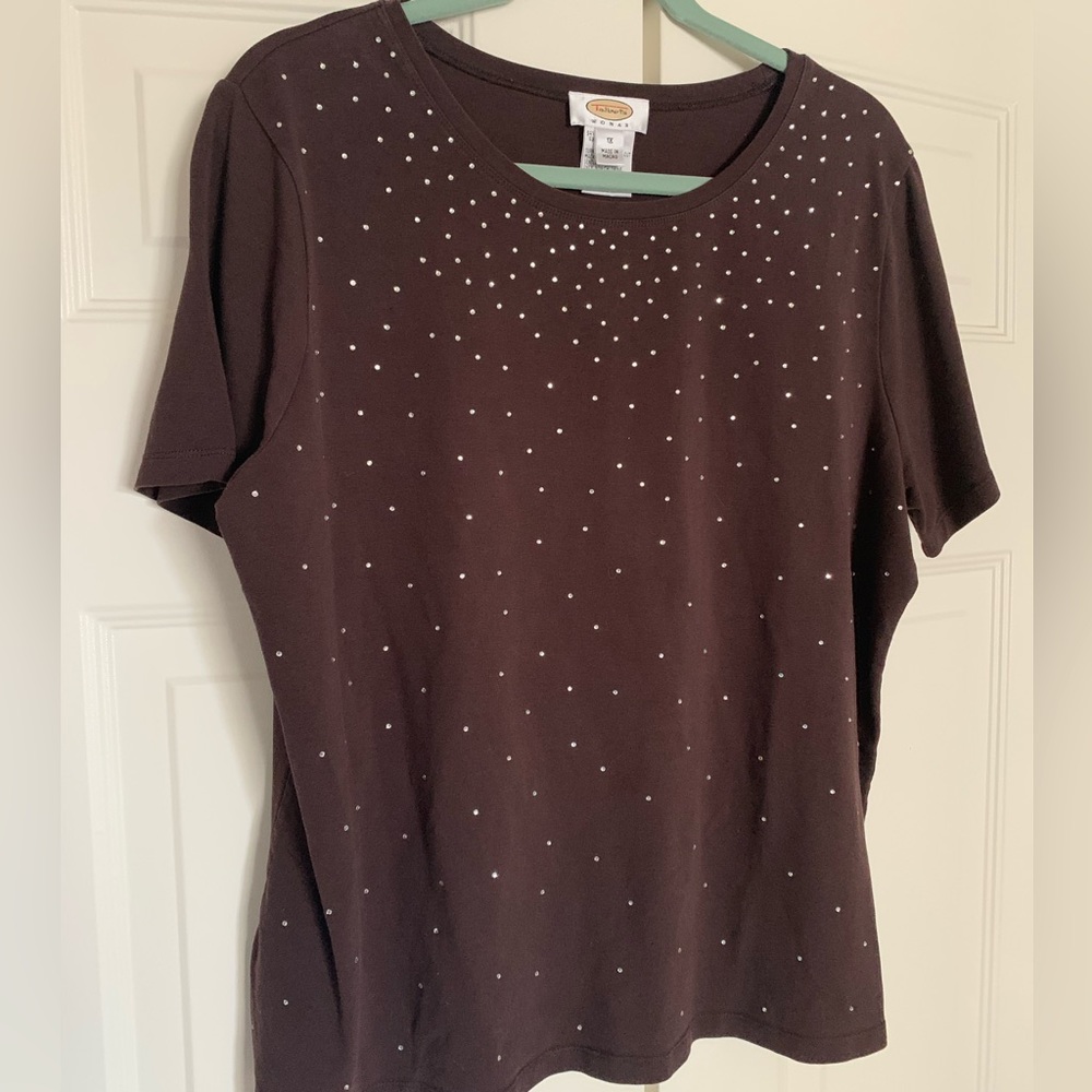 Talbots Dark Brown Studded Short Sleeve Top
